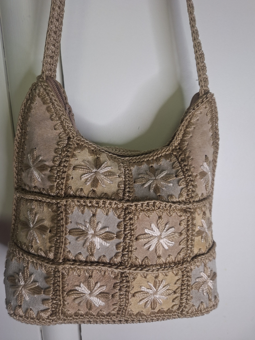 Beige & Cream Embroidered Patchwork  Small Shoulder Bag